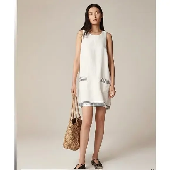 J. Crew | Dresses | J Crew Womens Maxine Sailorstripe Dress In Linen  Natural White Size Xs Nwt | Poshmark
